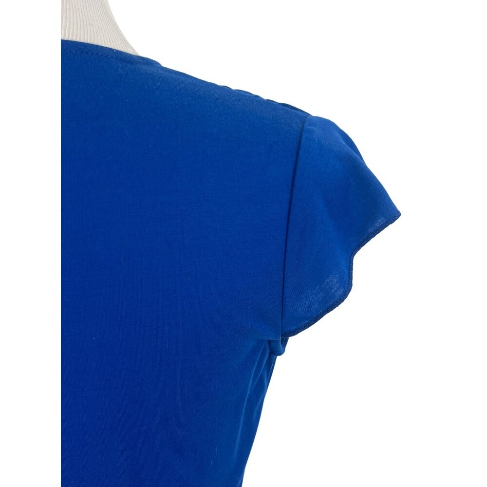 Y2K Royal Blue Deep V-Neck Crochet Accent Boho Top Cottagecore Soft Girl Casual - Picture 7 of 10